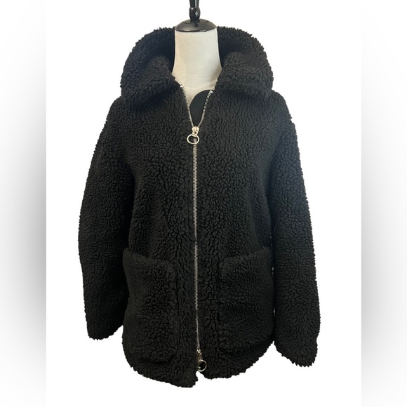Top Shop Borg Jacket US Size 2 Black Sherpa Winter coat - Picture 7 of 12